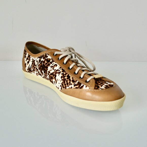 NIB BURBERRY WOMENS BOTREAUX LOW TOP PRINTED PONY CALF HAIR SNEAKERS SHOES - Picture 1 of 10